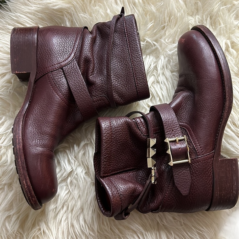 Valentino Rouge Absolute' studded Moto Boot 37.5 women’s DARK RED Preowned - Picture 2 of 12